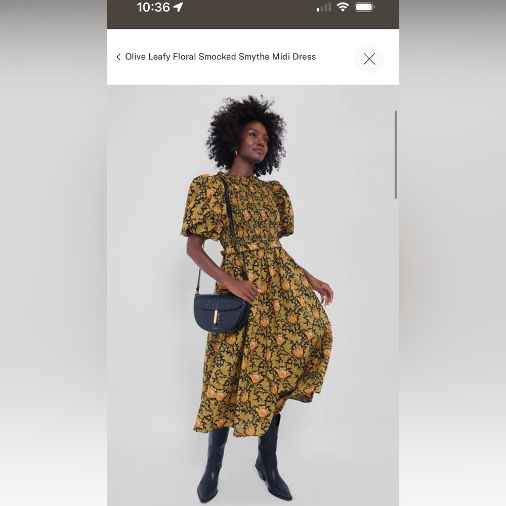 NWT Tuckernuck Olive Leafy Floral Smocked Smythe Midi Dress XS